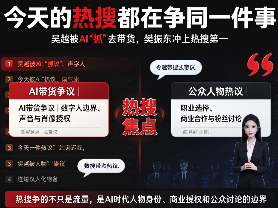 吴越被AI“抓”去带货、樊振东冲上热搜第一：今天的热搜都在争同一件事