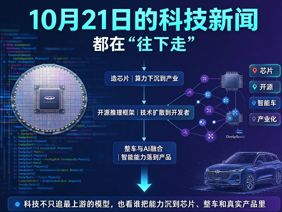 奇瑞造芯片、DeepSeek开源推理框架，10月21日的科技新闻都在“往下走”